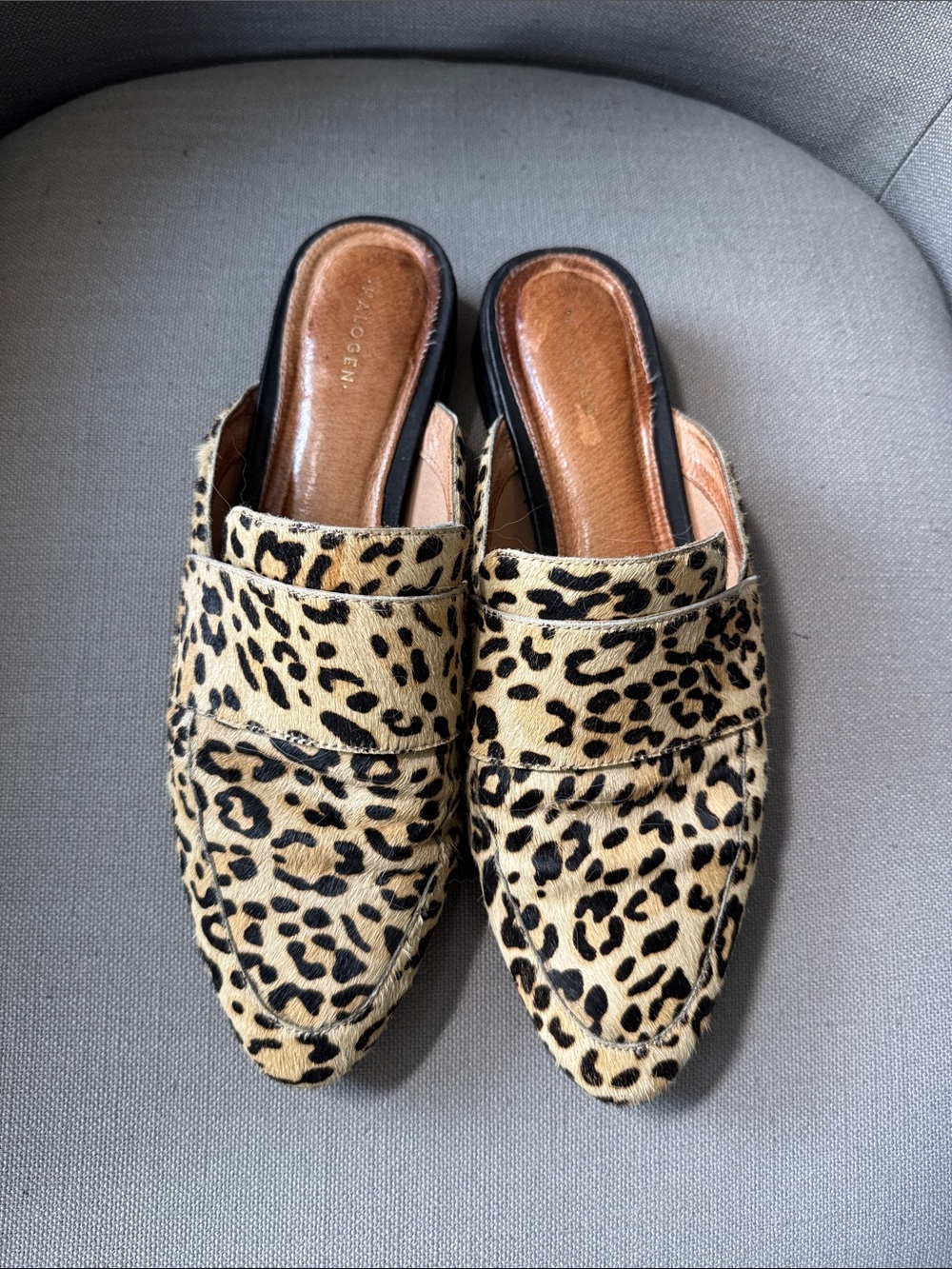 Halogen Leopard Print Mules in Tan and Black